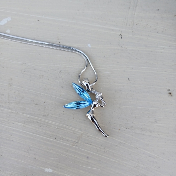 Tinkerbell Necklace Made With Swarovski Crystal Fairy Chain Pendant Blue - Picture 1 of 7
